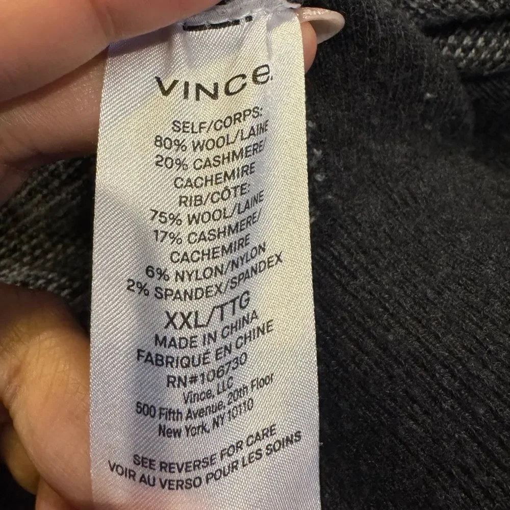 Vince Mens Sweater XXL Gray Heather Wool Cashmere Blend Henley Collar
